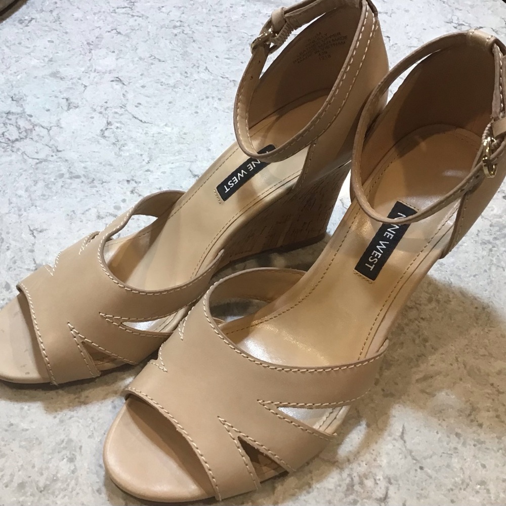Nine West Beige Wedge Sandals 8.5